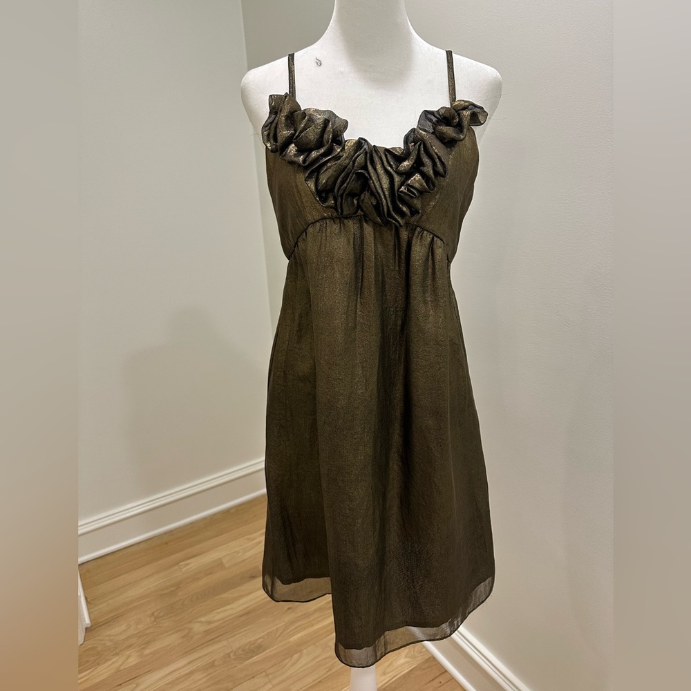 Rebecca Taylor mini dress in gold/bronze silk material size 6